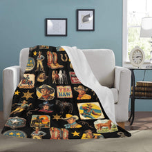 Load image into Gallery viewer, Vintage Cowboy Collage Western Micro Fleece Blanket 60" x 80" Made of America
