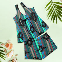Load image into Gallery viewer, Teal Aztec Tankini Boy Shorts Swim Set
