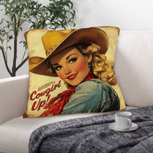 Load image into Gallery viewer, Vintage Cowgirl Up Throw Pillow Case 18 x 18 Made in America
