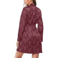Load image into Gallery viewer, Burgandy Longhorn Women&#39;s Belted Satin Feel Dressing Lounge Robe
