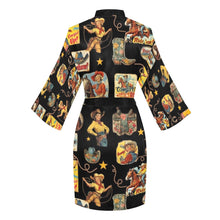 Load image into Gallery viewer, Vintage Cowgirl Collage Satin Kimono Sleeve Robe
