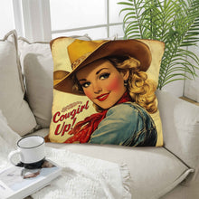 Load image into Gallery viewer, Vintage Cowgirl Up Throw Pillow Case 18 x 18 Made in America
