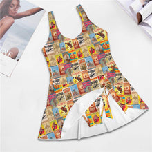 Load image into Gallery viewer, Vintage Rodeo Poster Skirted Swimsuit

