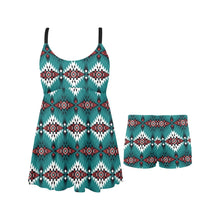 Load image into Gallery viewer, Teal Aztec Swim Dress &amp; Shorts Set
