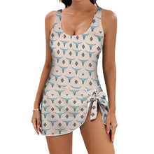 Load image into Gallery viewer, Turquoise Longhorn Skirted Swimsuit
