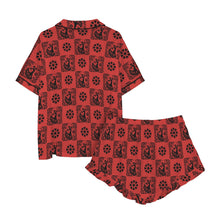Load image into Gallery viewer, Colores de Mexico Red Flamenco Mexican Tile Talavera Floral Satin Pajamas

