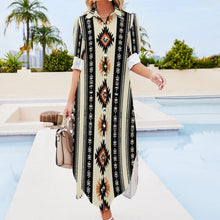 Load image into Gallery viewer, Baha Ranch Colores de Mexico Southwestern Aztec Button-Up Long Sleeve Shirt Dress
