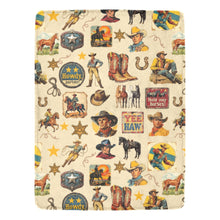 Load image into Gallery viewer, Baha Ranch Vintage Cowboy Collage Ultra-Soft Micro Fleece Blanket 60" x 80" Made in America
