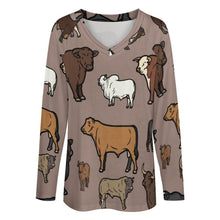 Load image into Gallery viewer, Baha Ranch Western Print Cows Cattle Long Sleeve Top
