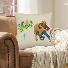 Load image into Gallery viewer, Baha Ranch The Last Roundup Steer Wrestler Velvety Soft Throw Pillow Cover Made in America
