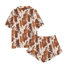 Load image into Gallery viewer, Cow Hide Print Western Cowgirl Satin Pajama Set
