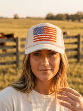 Load image into Gallery viewer, Floral American Flag Trucker Hat
