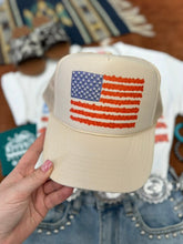 Load image into Gallery viewer, Floral American Flag Trucker Hat
