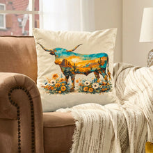 Load image into Gallery viewer, Baha Ranch Velvety Soft Painted Longhorn Pillow Cover Made in America
