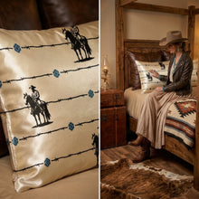 Load image into Gallery viewer, Baha Ranch Saddle Up Satin Pillow Case Tan Made in America

