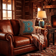 Load image into Gallery viewer, Baha Ranch Velvety Soft Western Tooled Initial Personalized Pillow Cover Made in America
