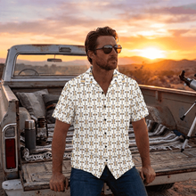 Load image into Gallery viewer, Baha Ranch White Aztec Hawaiian Shirt Made in America
