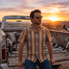 Load image into Gallery viewer, Baha Ranch Mocha Aztec Hawaiian Shirt Made in America
