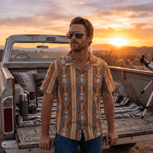 Load image into Gallery viewer, Baha Ranch Mocha Aztec Hawaiian Shirt Made in America
