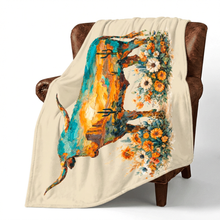 Load image into Gallery viewer, Baha Ranch Painted Longhorn Throw Blanket 60" x 80" Made in America
