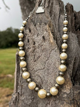 Load image into Gallery viewer, Graduated White Pearl and German Silver Beaded Necklace
