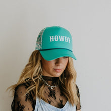Load image into Gallery viewer, Howdy Aztec Turquoise Mesh Trucker Hat
