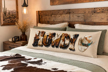 Load image into Gallery viewer, Baha Ranch Western Howdy Highland Cow Body Pillow Cover Made in America
