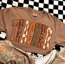 Load image into Gallery viewer, Teacher Patchwork Graphic Tee | Fall Teacher Shirt | Retro Classroom T-Shirt
