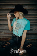 Load image into Gallery viewer, Bleached Distressed Highland Cow Crop Top Tee
