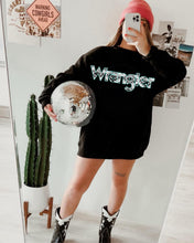 Load image into Gallery viewer, Wrangler Aztec Turquoise Graphic on Gildan Softstyle Black Shirt – Graphic Tee, Long Sleeve &amp; Crewneck.
