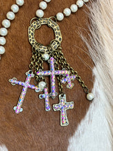 Load image into Gallery viewer, Pearl Necklace with Multi Cross Dangles
