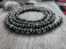 Load image into Gallery viewer, Long Silver Pearl and Turquoise Necklace
