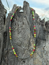 Load image into Gallery viewer, Sterling Silver Cherry Limeade Jasper Beaded Necklace
