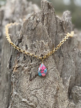Load image into Gallery viewer, Pink Dahlia Teardrop Gold Chain Necklace
