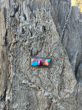 Load image into Gallery viewer, Pink Dahlia Turquoise Bar Necklace
