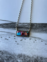 Load image into Gallery viewer, Pink Dahlia Turquoise Bar Necklace
