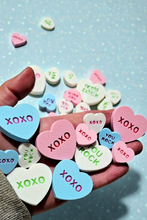 Load image into Gallery viewer, Bag of 25 -Boutique 3d Printed Package Inserts  Candy Message Heart Pins or Earrings Made in America
