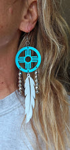 Load image into Gallery viewer, 3D print Lightweight Turquoise New Mexico Zia Feather Dream Catcher Earrings Made in America
