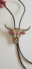 Load image into Gallery viewer, Brown Tan Aztec Longhorn 3D Inlay Bolo Tie Necklace Made in America
