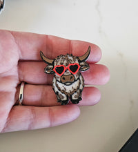 Load image into Gallery viewer, 3d Printed Cool Highland Cow Hat Pin Made in America
