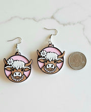 Load image into Gallery viewer, 3D Print Cowgirl Highland Cow Picture Necklace or Earrings Western Made in America
