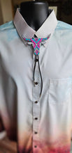 Load image into Gallery viewer, Turquoise Pink Aztec Longhorn 3D Inlay Bolo Tie Necklace Made in America
