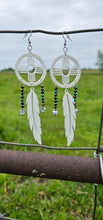 Load image into Gallery viewer, 3D print Lightweight New Mexico Zia Feather Dream Catcher Earrings Made in America
