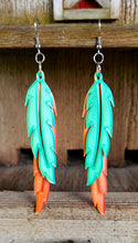 Load image into Gallery viewer, 3D Print Double Feather Boho Earrings Made in America
