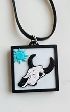 Load image into Gallery viewer, 3D Print Picture Necklace on Deerskin Leather Western Bull Skull Desert Cactus Made in America

