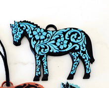 Load image into Gallery viewer, Baha Ranch 3D Print Floral Tooled Horse Charm or Keychain Made in America
