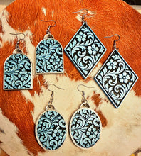 Load image into Gallery viewer, 3D Print Western Tooled Turquoise  Earrings Made in America
