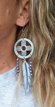 Load image into Gallery viewer, 3D print Lightweight Silver New Mexico Zia Feather Dream Catcher Earrings Made in America
