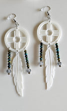 Load image into Gallery viewer, 3D print Lightweight New Mexico Zia Feather Dream Catcher Earrings Made in America
