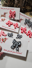 Load image into Gallery viewer, Bag of 25 -Boutique 3d Printed Package Inserts Cow Print Bows Pins or Earrings Made in America
